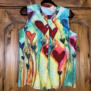 Colorful Heart Print Sleeveless Top